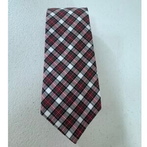 "LAUREN RALPH LAUREN" 100% Cotton Mens Tie, White Green Red Plaid Old Money 60"